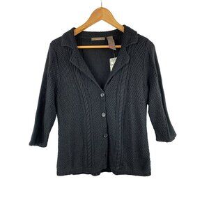 Heather B Womens Black Cable Knit Cardigan Sweater S Cotton